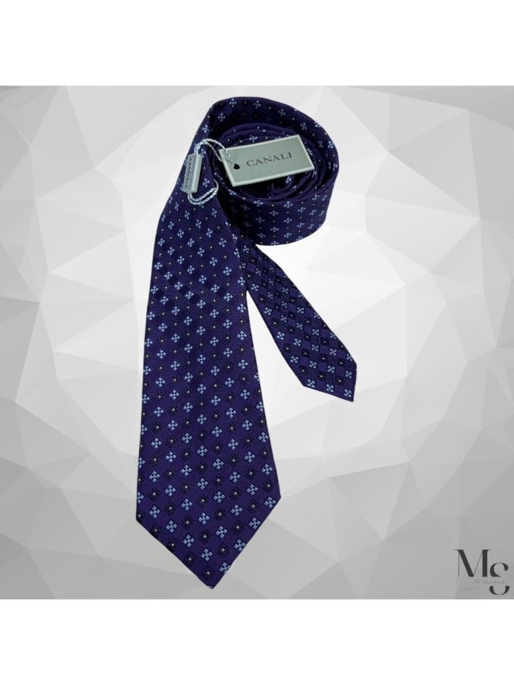 CANALI 100% Silk Tie Purple Blue Geometric Pattern Luxury Designer Neck Tie NWT